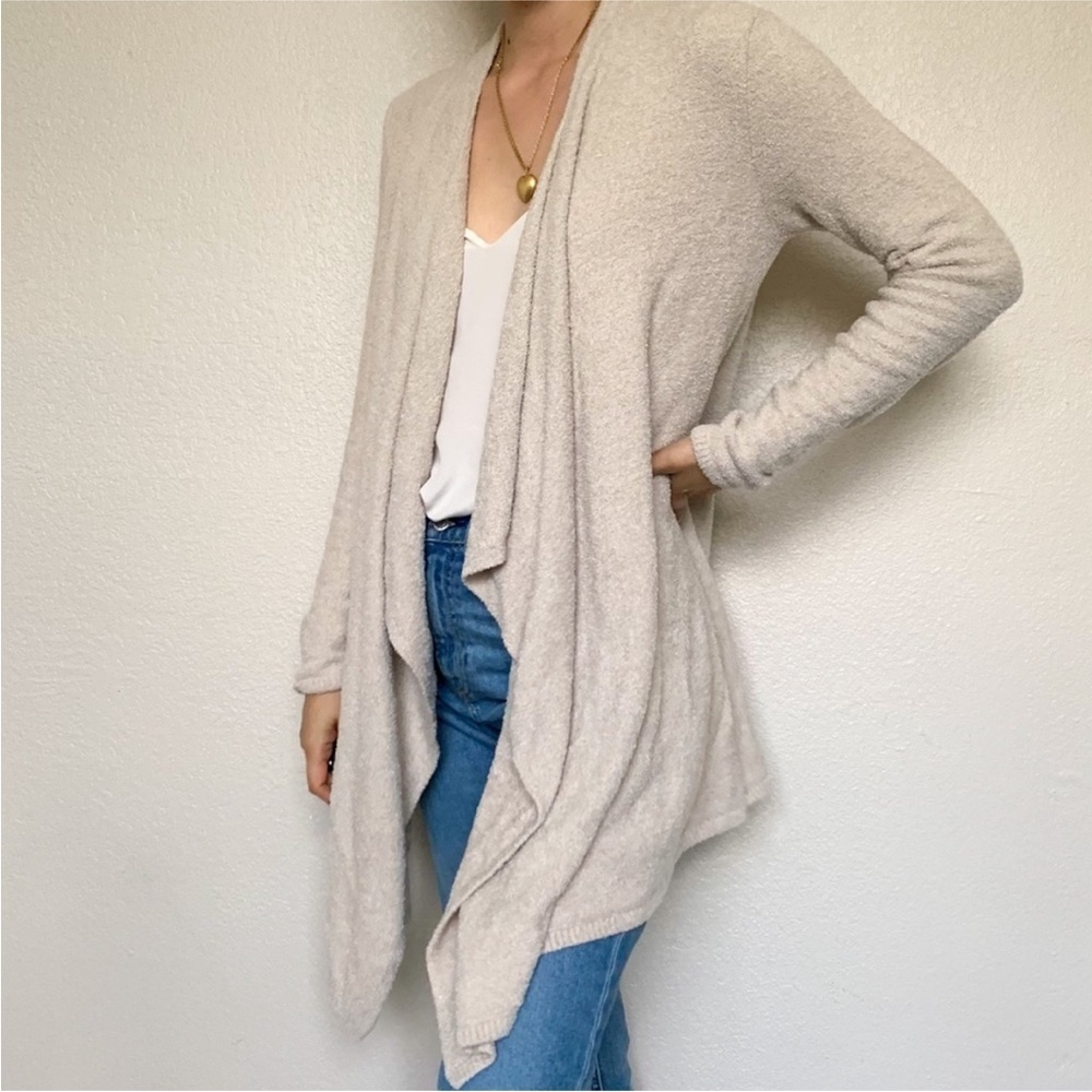 Barefoot Dreams Cozy Chic Lite Island Wrap Draped Cardigan in Taupe, Size S/M - Picture 4 of 10
